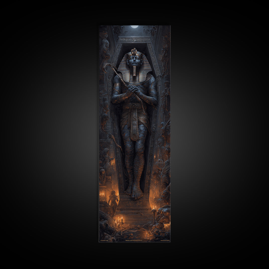 The Pharaoh Of Dustbound Silence, Tall Narrow Wall Art, Spooky Home Decor, Canvas Print, Halloween Wall Decor, Gothic Home Decor