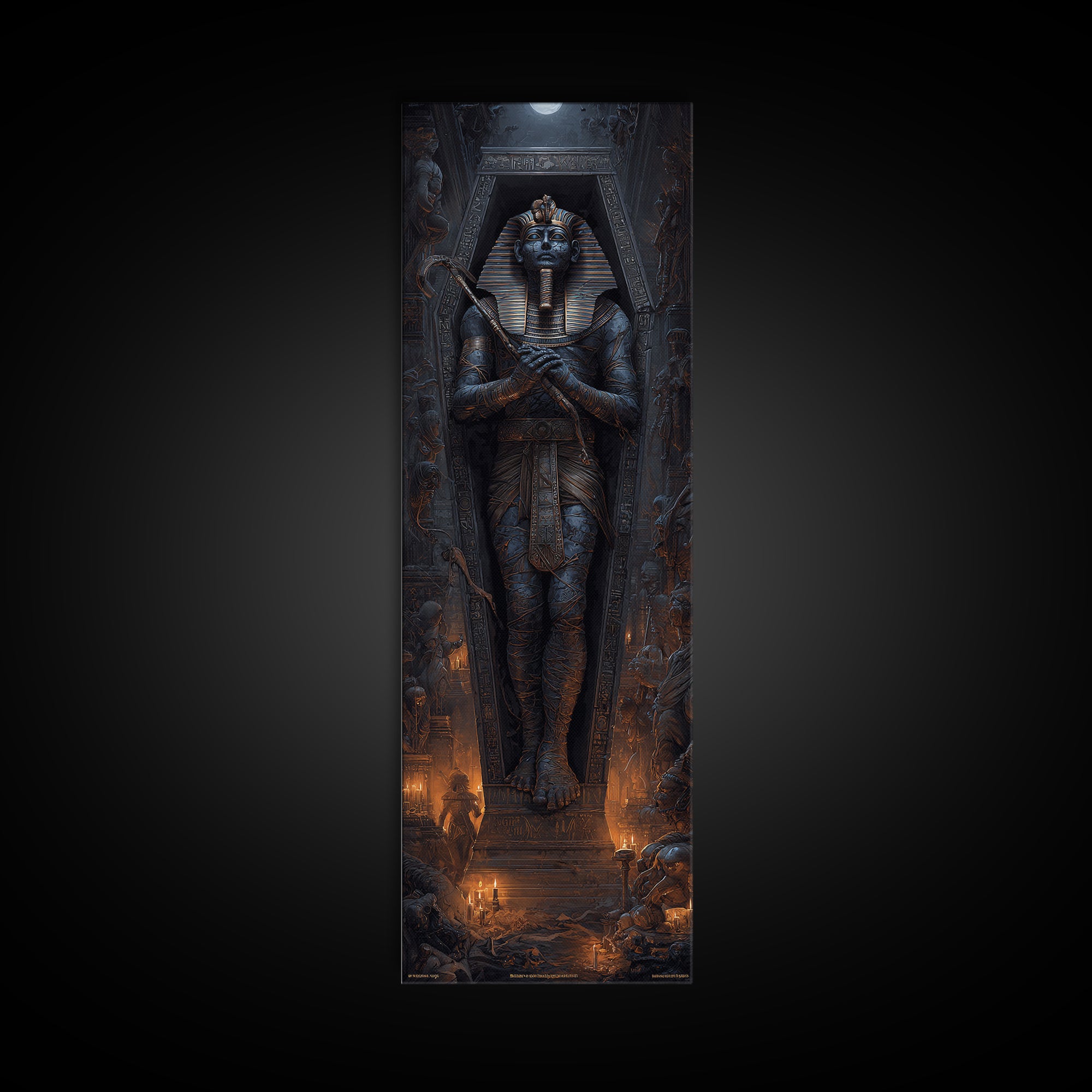 The Pharaoh Of Dustbound Silence, Tall Narrow Wall Art, Spooky Home Decor, Canvas Print, Halloween Wall Decor, Gothic Home Decor