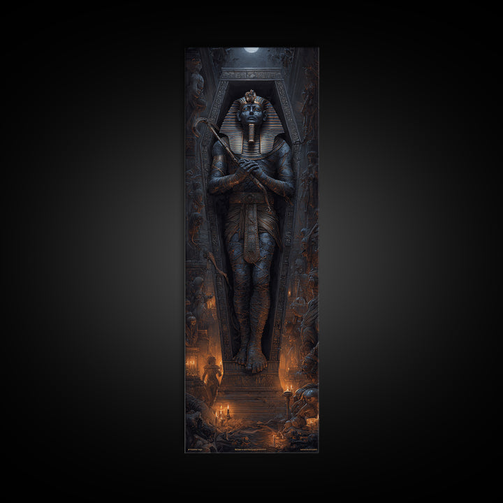 The Pharaoh Of Dustbound Silence, Tall Narrow Wall Art, Spooky Home Decor, Canvas Print, Halloween Wall Decor, Gothic Home Decor