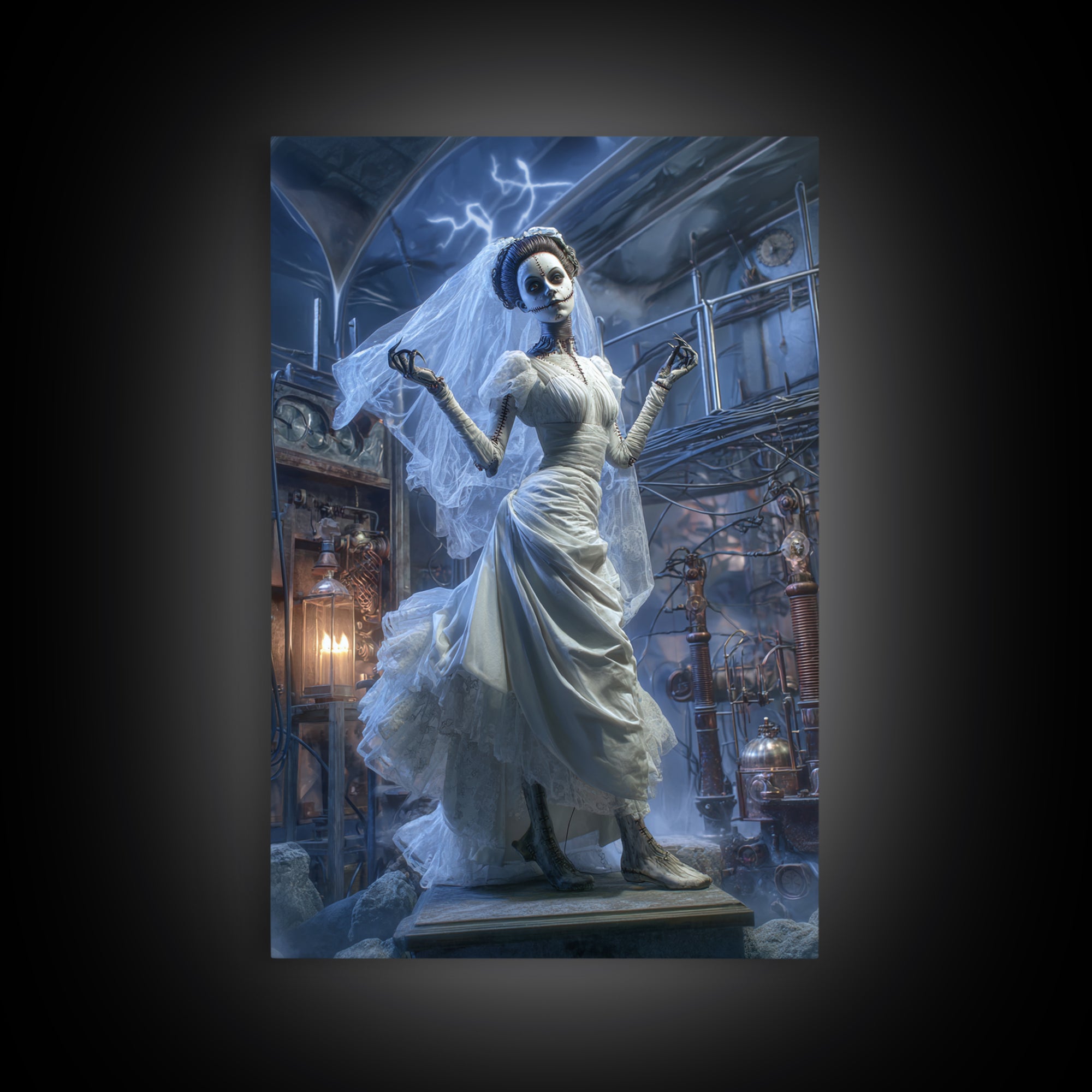 The Stitched Bride Of Thunder Hall, Vertical Wall Art, Spooky Home Decor, Canvas Print, Halloween Wall Decor, Gothic Home Decor