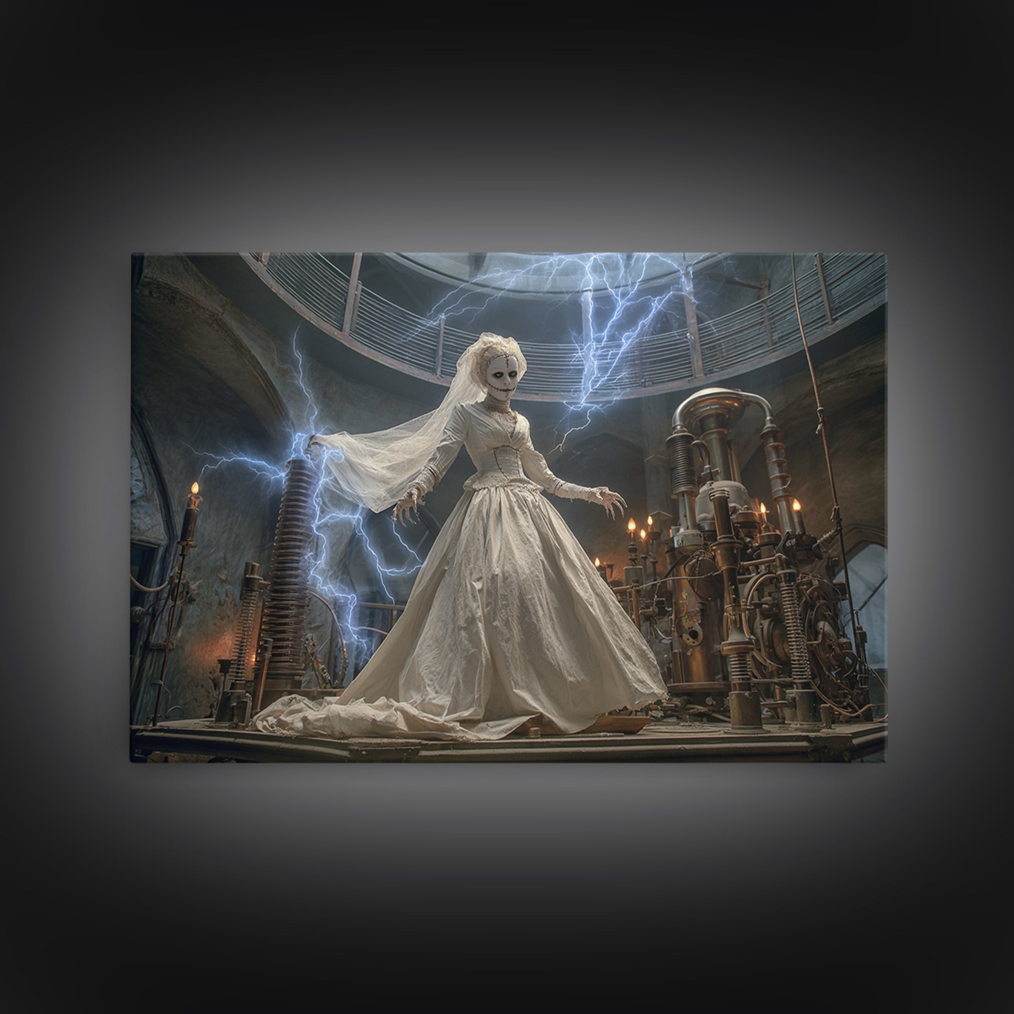The Stitched Bride Of Thunder Hall, Landscape Wall Art, Haunted Gothic Art, Framed Canvas Print, Halloween Wall Decor, Gothic Home Decor