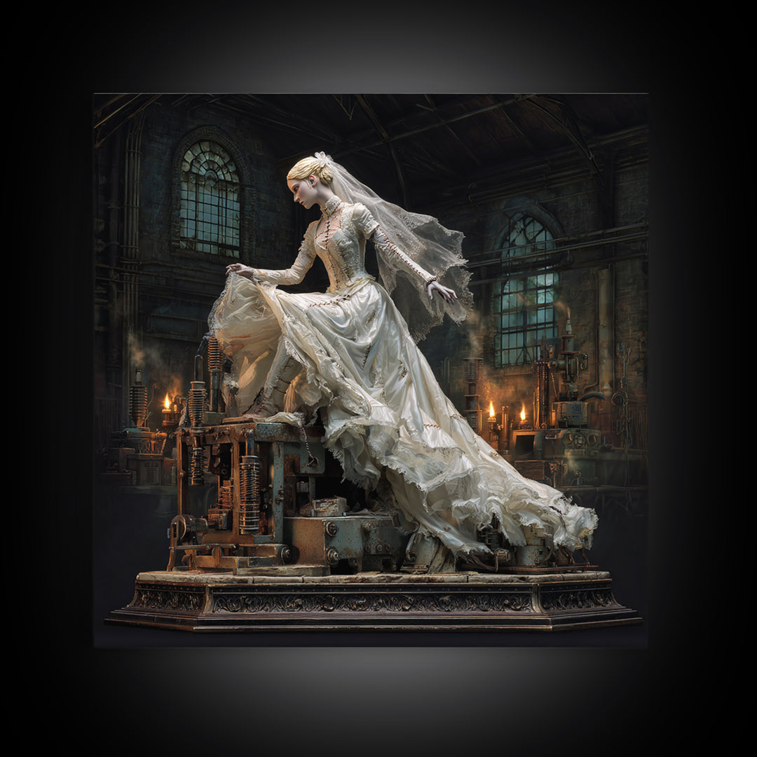 The Stitched Bride Of Thunder Hall, Square Wall Art, Macabre Wall Art, Framed Canvas Print, Halloween Wall Decor, Gothic Home Decor
