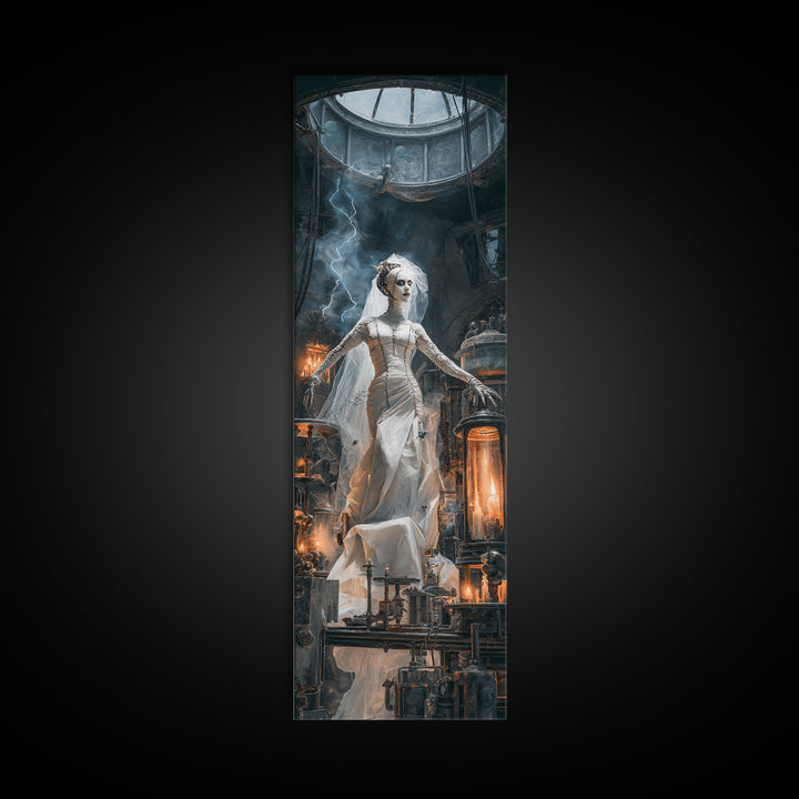 The Stitched Bride Of Thunder Hall, Tall Narrow Wall Art, Spooky Home Decor, Canvas Print, Halloween Wall Decor, Gothic Home Decor
