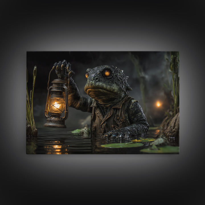 The Creature Of Lantern Lagoon, Landscape Wall Art, Dark Fantasy Wall Art, Canvas Print, Halloween Wall Decor, Gothic Home Decor