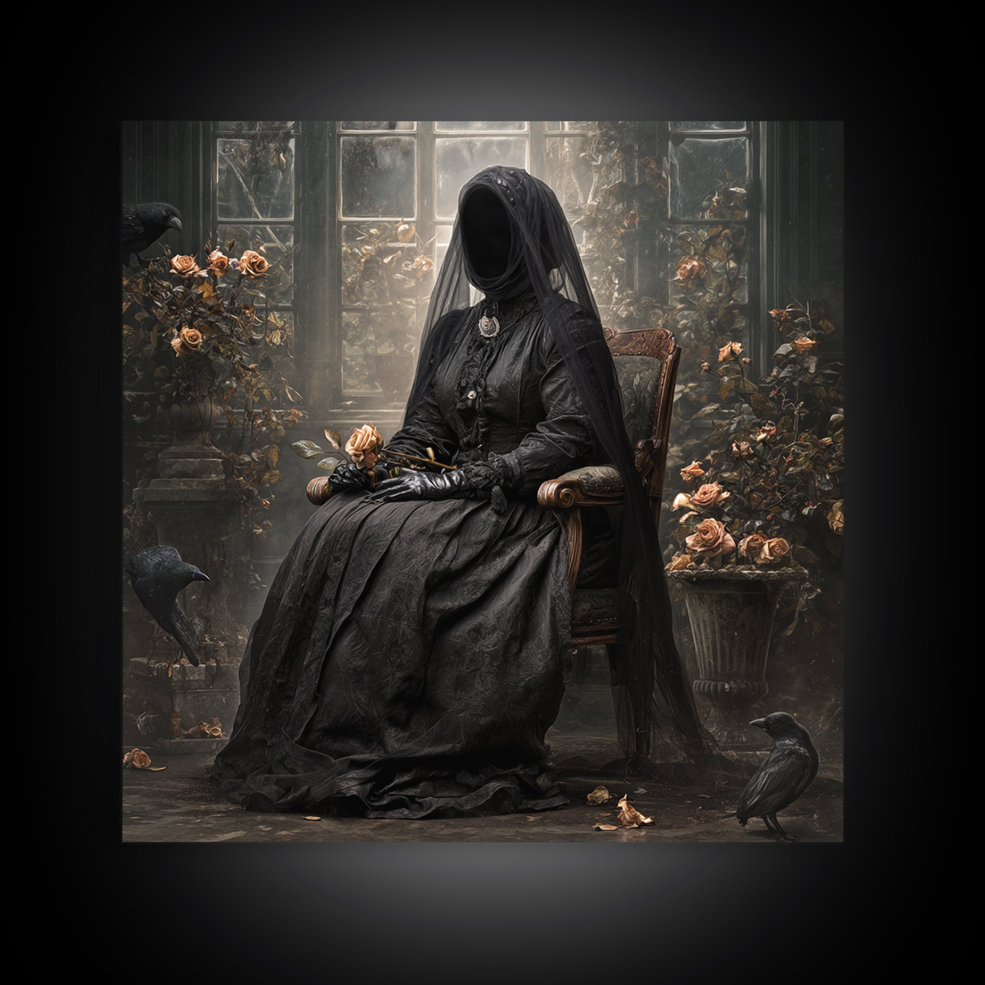 The Invisible Mourner Of Glass House, Square Wall Art, Dark Halloween Decor, Canvas Print, Halloween Wall Decor, Gothic Home Decor