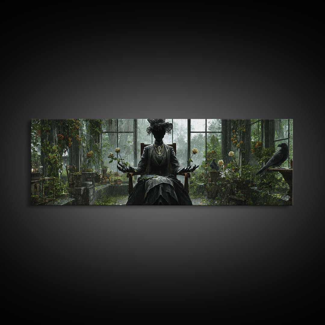 The Invisible Mourner Of Glass House, Extra Wide Wall Art, Spooky Home Decor, Canvas Print, Halloween Wall Decor, Gothic Home Decor