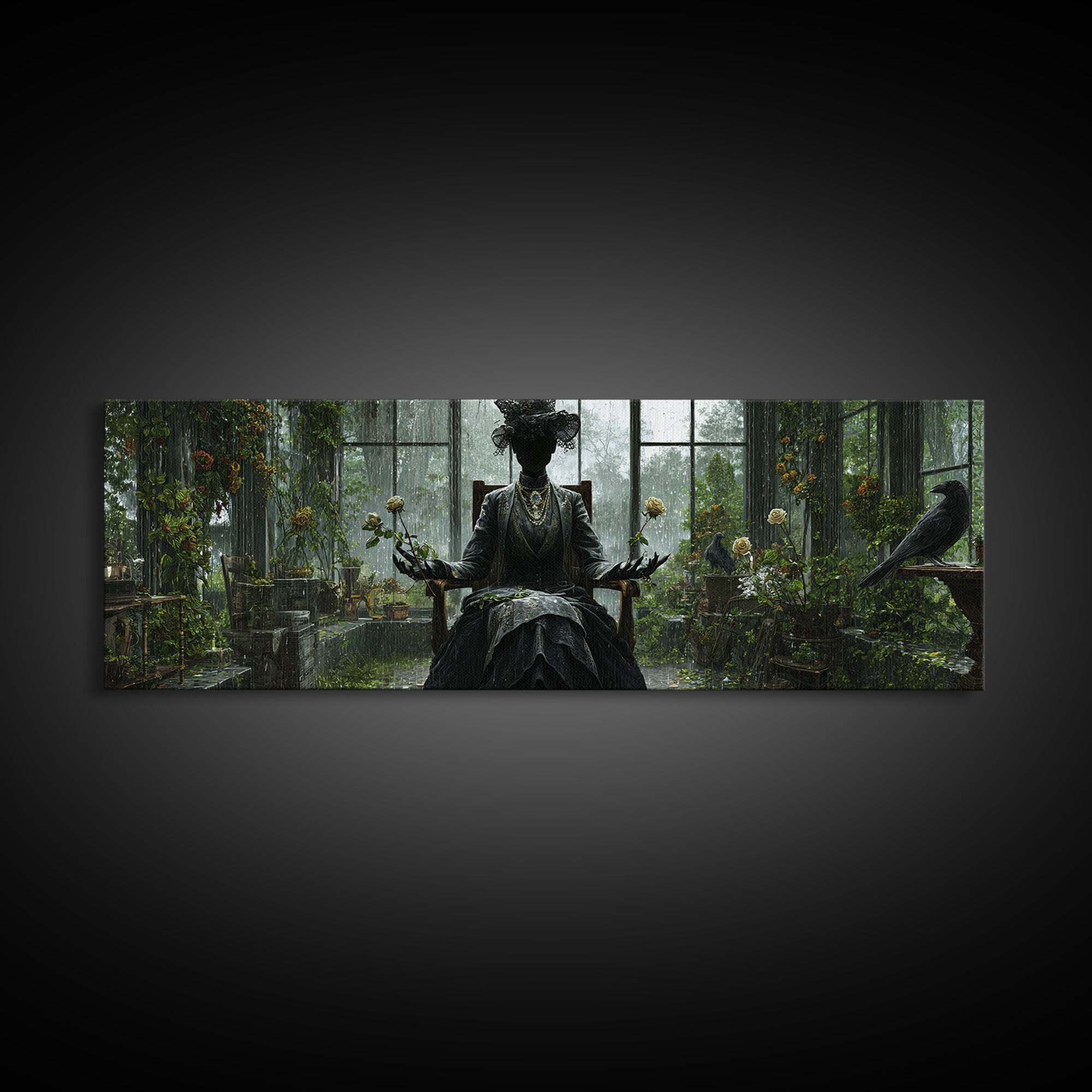 The Invisible Mourner Of Glass House, Extra Wide Wall Art, Spooky Home Decor, Canvas Print, Halloween Wall Decor, Gothic Home Decor