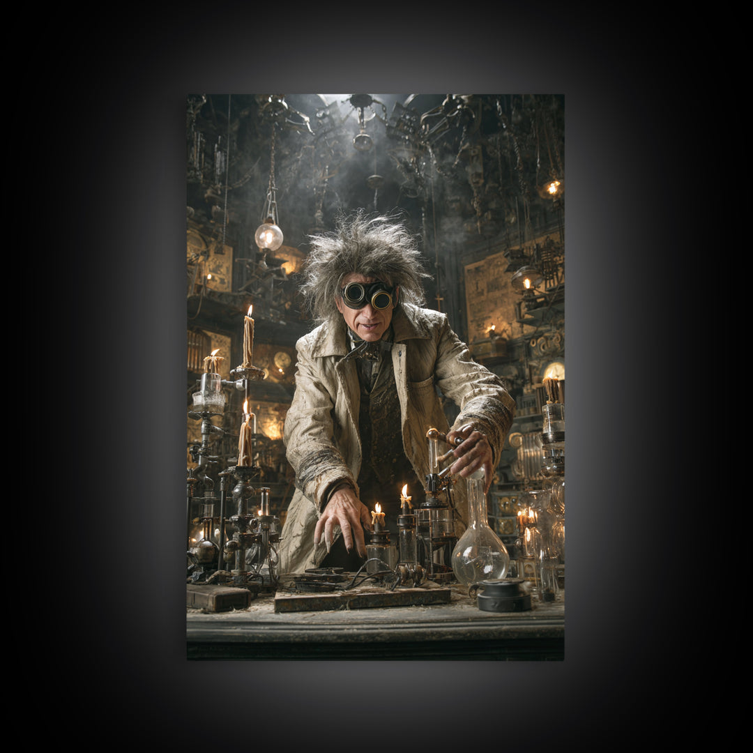 Doctor Vesper'S Resurrection Engine, Vertical Wall Art, Gothic Horror Wall Art, Framed Canvas Print, Halloween Wall Decor, Gothic Home Decor