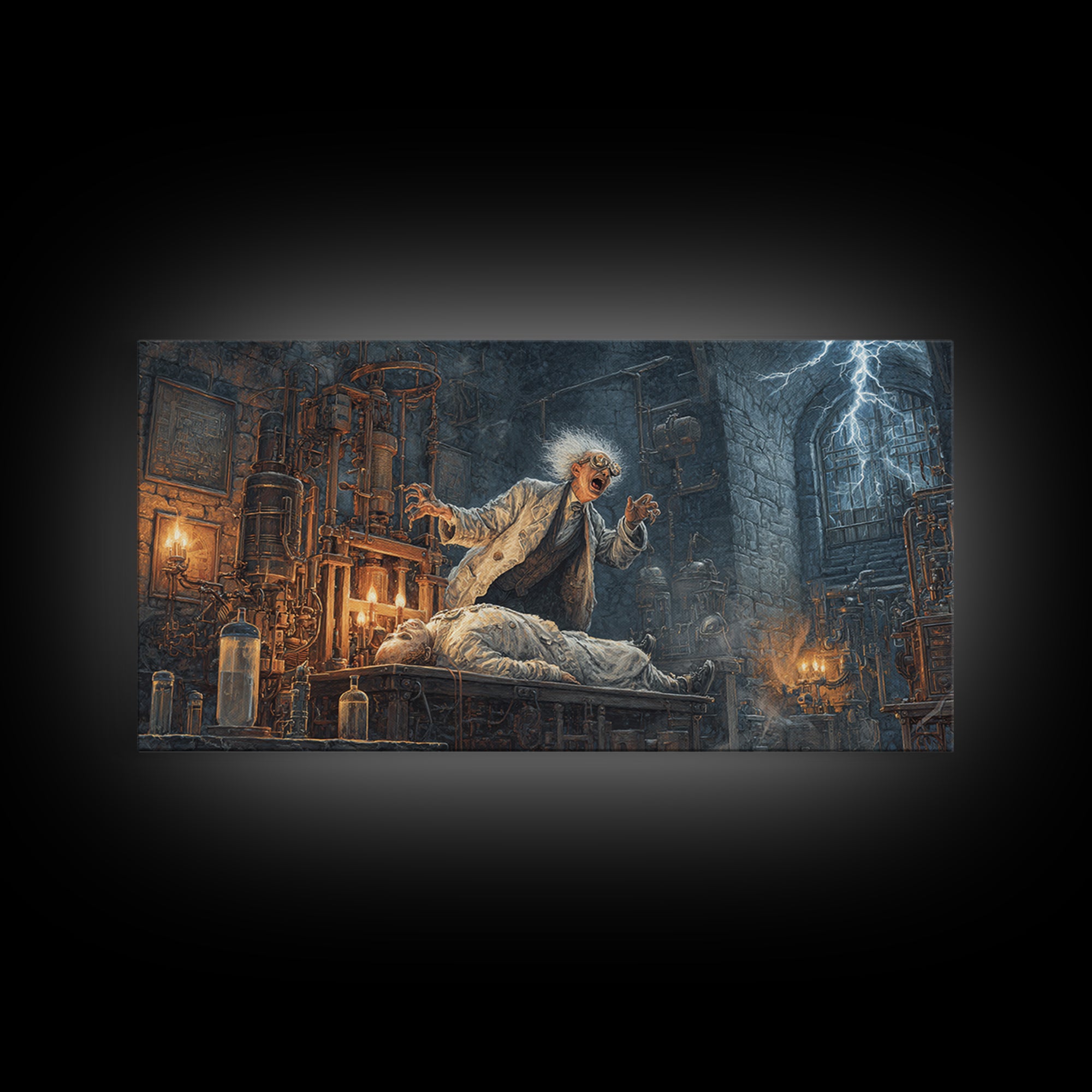 Doctor Vesper'S Resurrection Engine, Wide Panoramic Art, Dark Halloween Decor, Canvas Print, Halloween Wall Decor, Gothic Home Decor