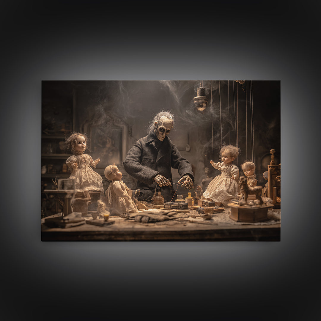 The Dollmaker Of Hollow Ward, Landscape Wall Art, Macabre Wall Art, Framed Canvas Print, Halloween Wall Decor, Gothic Home Decor