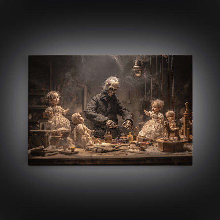 The Dollmaker Of Hollow Ward, Landscape Wall Art, Macabre Wall Art, Framed Canvas Print, Halloween Wall Decor, Gothic Home Decor