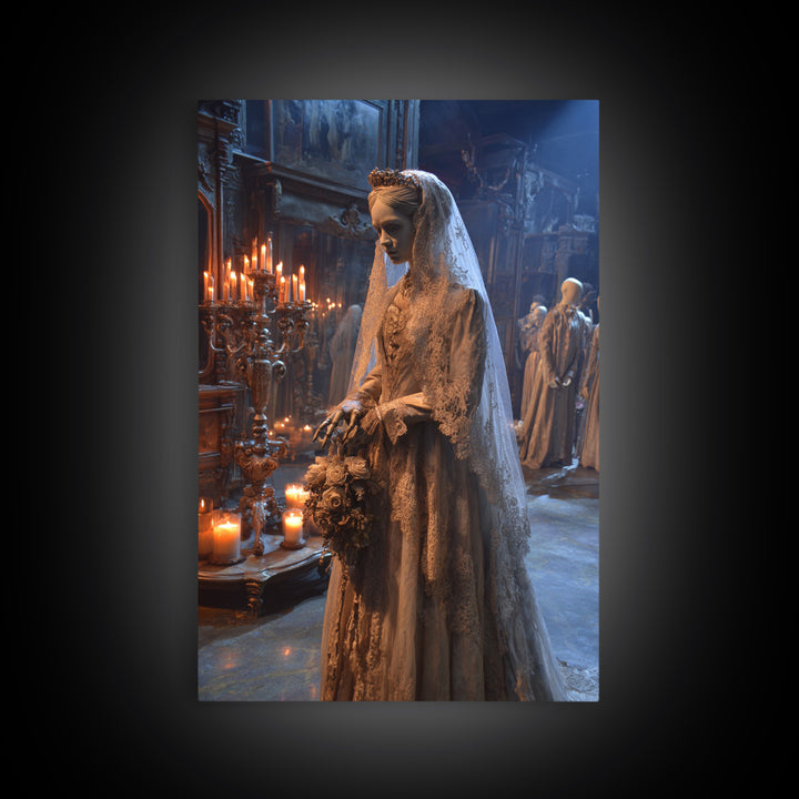 The Wax Bride Of Mourning Hall, Vertical Wall Art, Dark Fantasy Wall Art, Canvas Print, Halloween Wall Decor, Gothic Home Decor