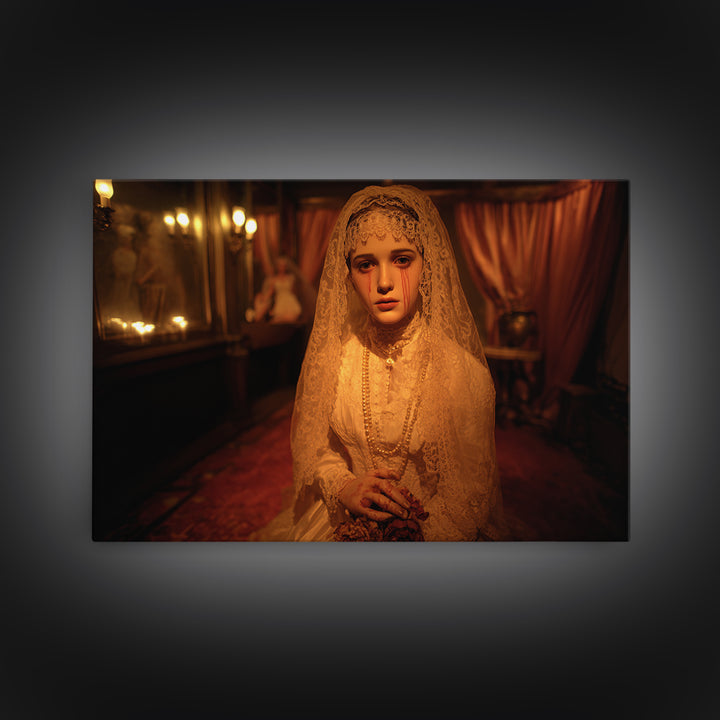 The Wax Bride Of Mourning Hall, Landscape Wall Art, Macabre Wall Art, Framed Canvas Print, Halloween Wall Decor, Gothic Home Decor
