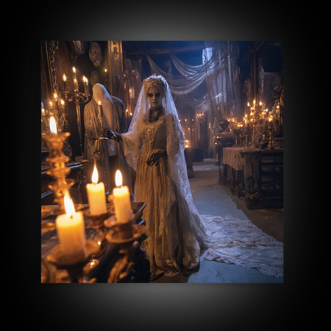 The Wax Bride Of Mourning Hall, Square Wall Art, Spooky Home Decor, Canvas Print, Halloween Wall Decor, Gothic Home Decor, Dark Fantasy Art