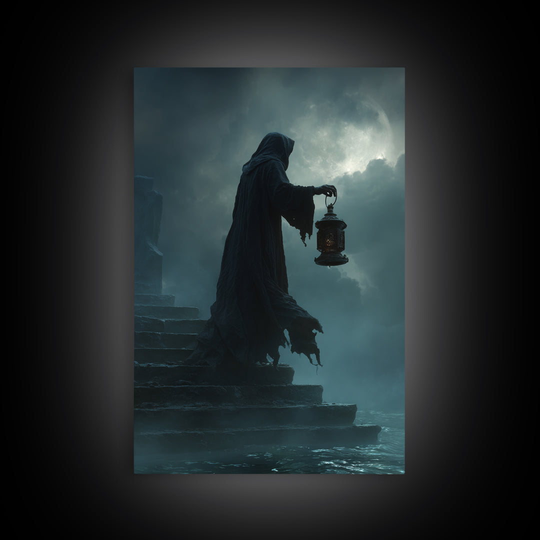 The Lantern-Bearer Of R’Lyeh, Vertical Wall Art, Macabre Wall Art, Canvas Print, Halloween Wall Decor, Gothic Home Decor, Halloween Wall Art