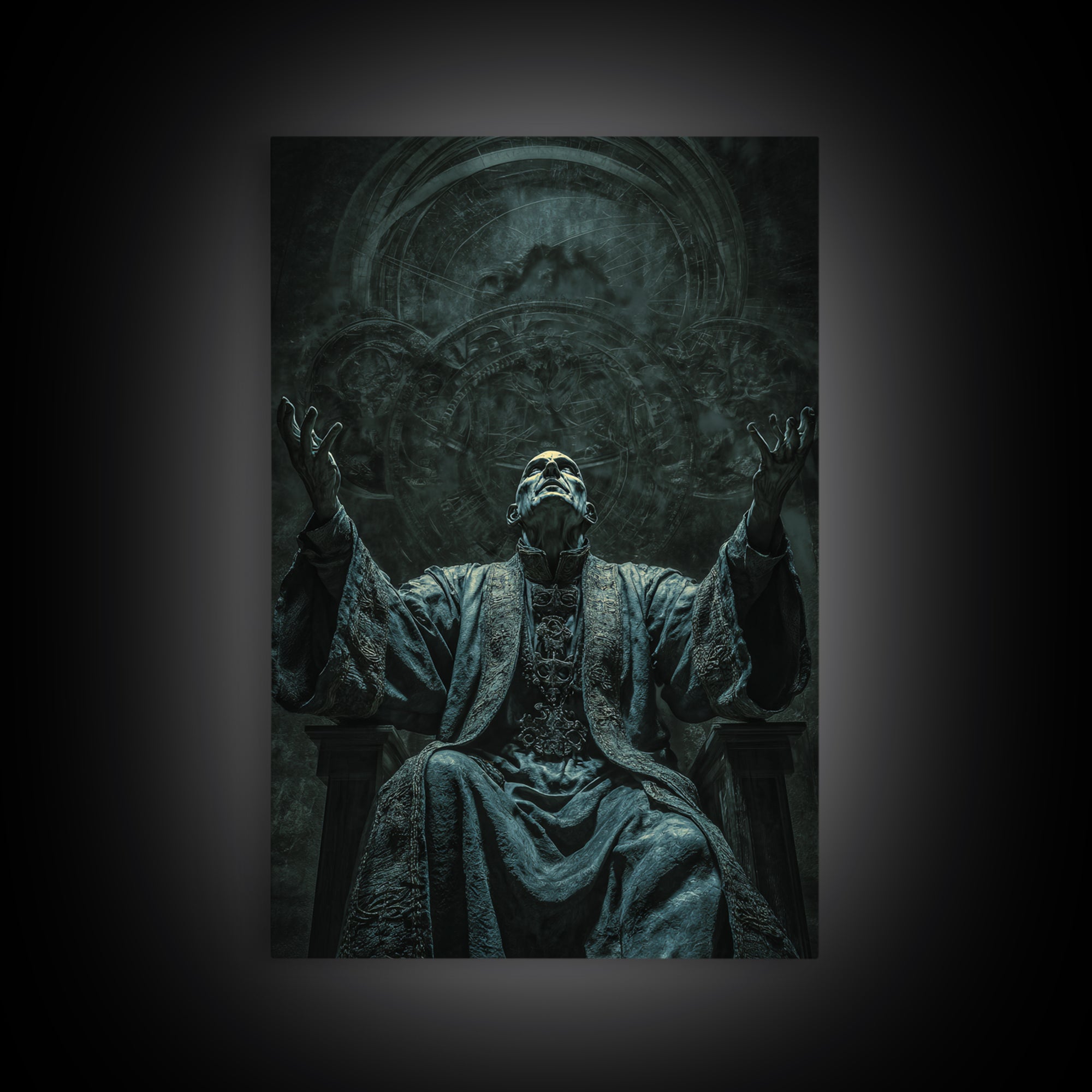 The Dreaming Priest Of The Outer Gate, Vertical Wall Art, Eldritch Gothic Decor, Framed Canvas Print, Halloween Wall Decor
