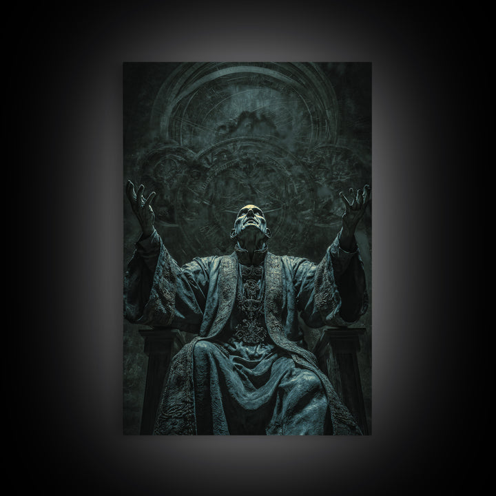 The Dreaming Priest Of The Outer Gate, Vertical Wall Art, Eldritch Gothic Decor, Framed Canvas Print, Halloween Wall Decor