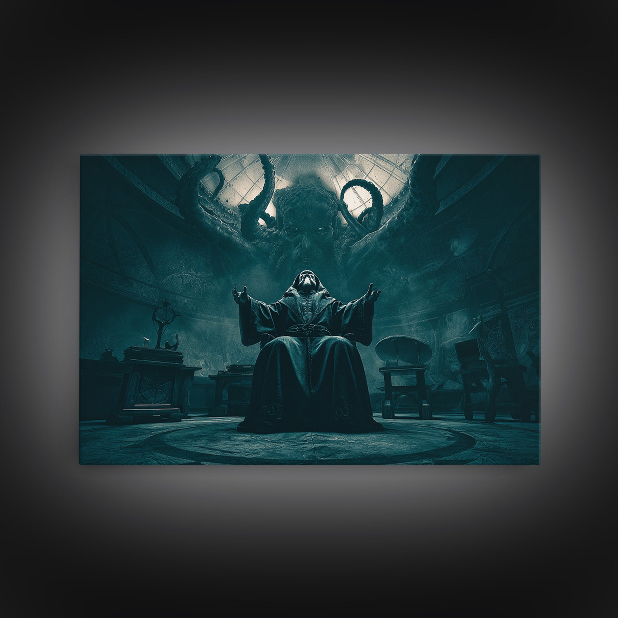 The Dreaming Priest Of The Outer Gate, Landscape Wall Art, Lovecraftian Horror Art, Canvas Print, Halloween Wall Decor, Gothic Home Decor