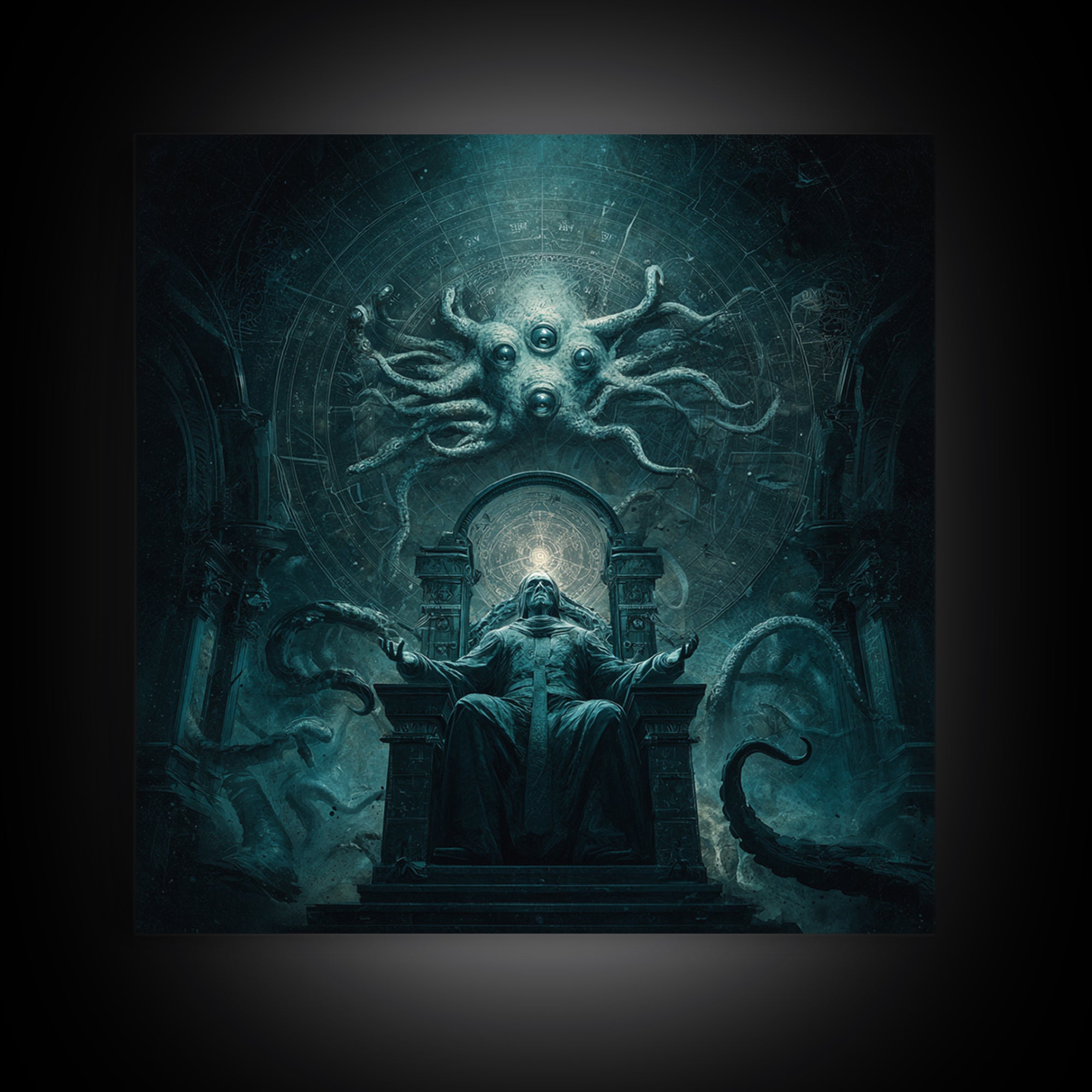The Dreaming Priest Of The Outer Gate, Square Wall Art, Spooky Home Decor, Framed Canvas Print, Halloween Wall Decor, Gothic Home Decor