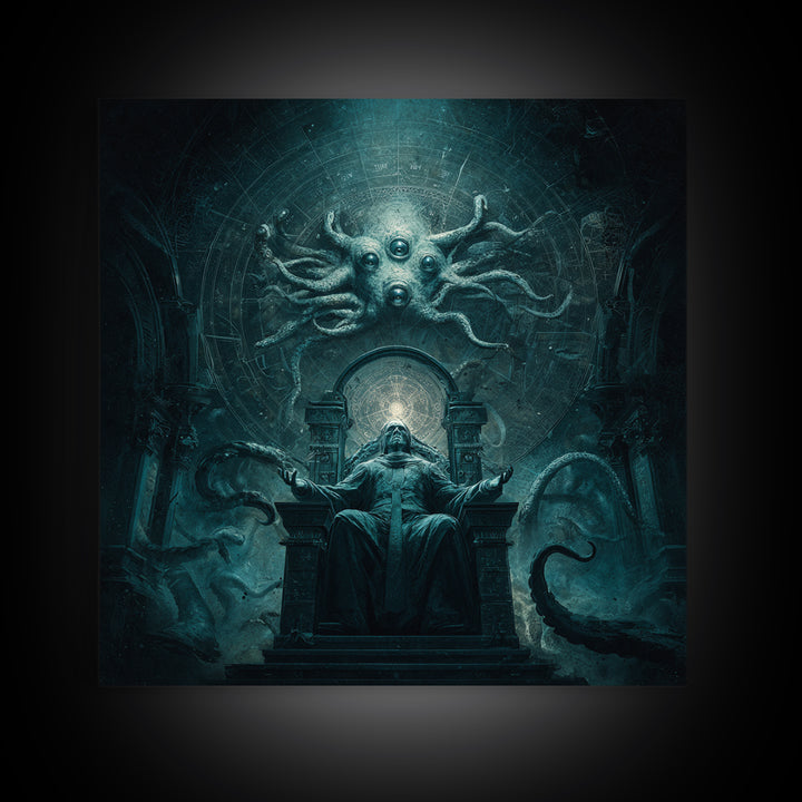 The Dreaming Priest Of The Outer Gate, Square Wall Art, Spooky Home Decor, Framed Canvas Print, Halloween Wall Decor, Gothic Home Decor