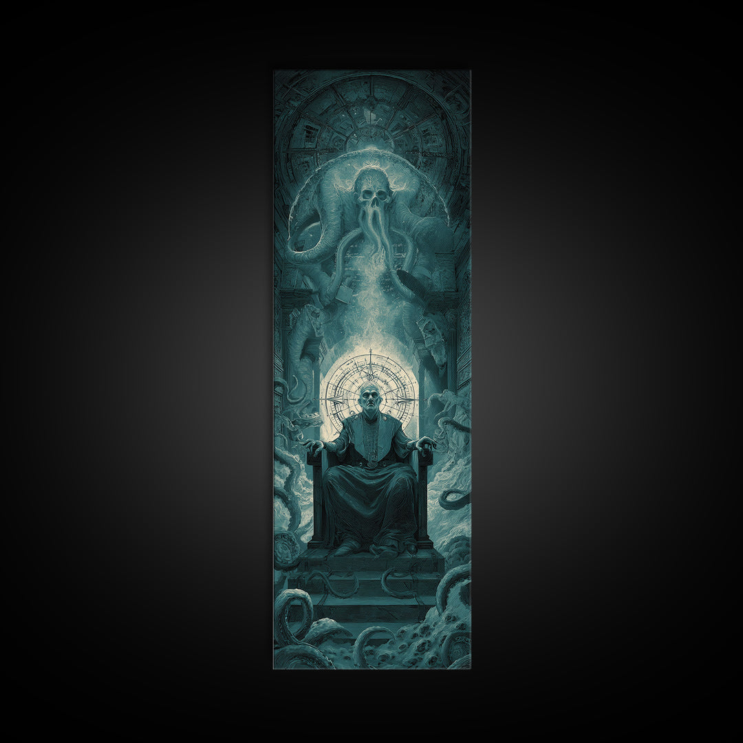 The Dreaming Priest Of The Outer Gate, Tall Narrow Wall Art, Dark Halloween Decor, Canvas Print, Halloween Wall Decor, Gothic Home Decor
