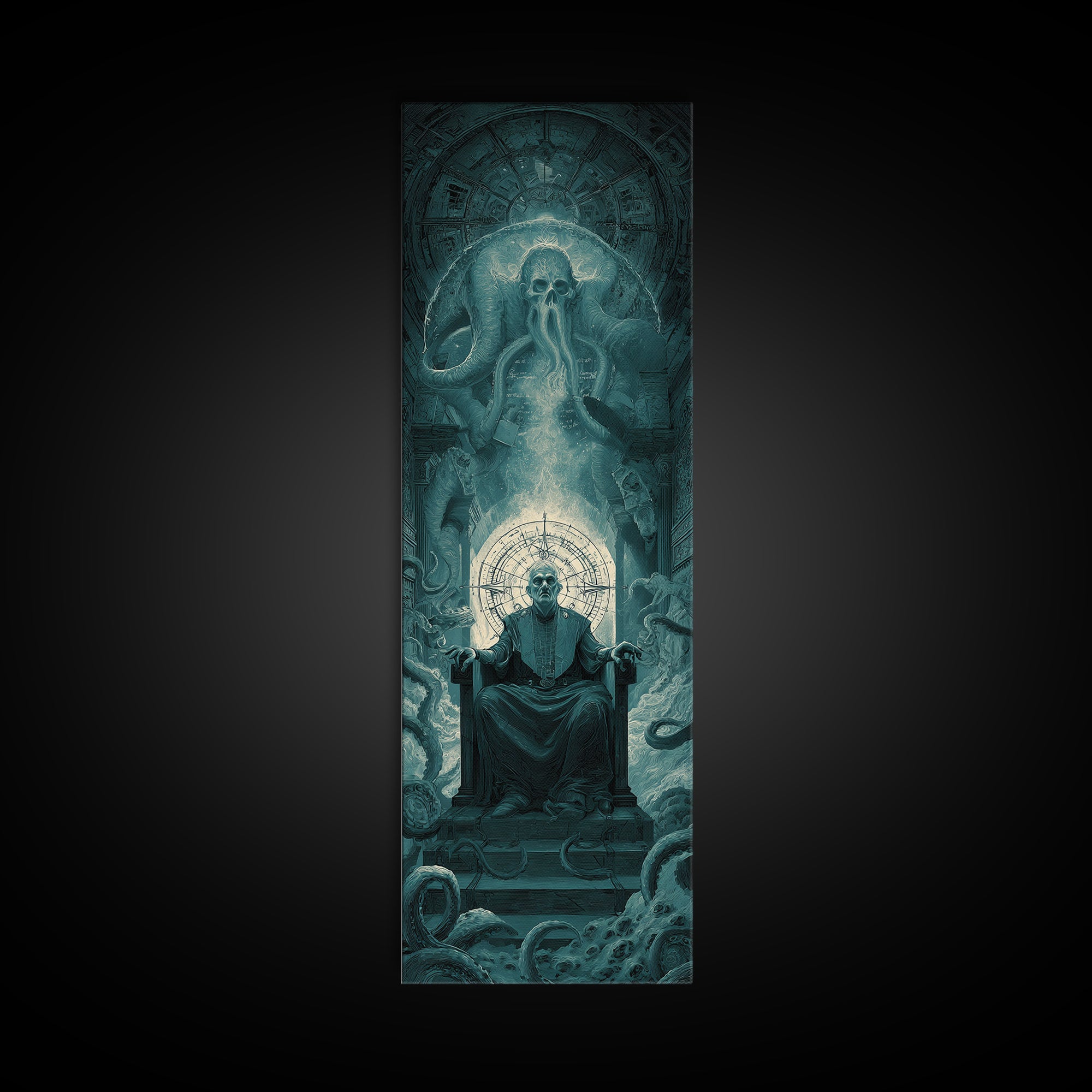 The Dreaming Priest Of The Outer Gate, Tall Narrow Wall Art, Dark Halloween Decor, Canvas Print, Halloween Wall Decor, Gothic Home Decor