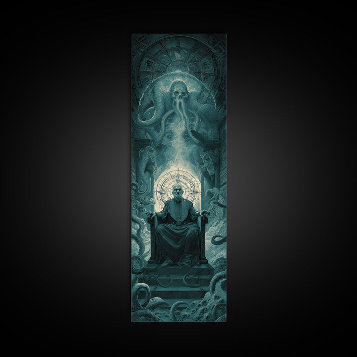 The Dreaming Priest Of The Outer Gate, Tall Narrow Wall Art, Dark Halloween Decor, Canvas Print, Halloween Wall Decor, Gothic Home Decor