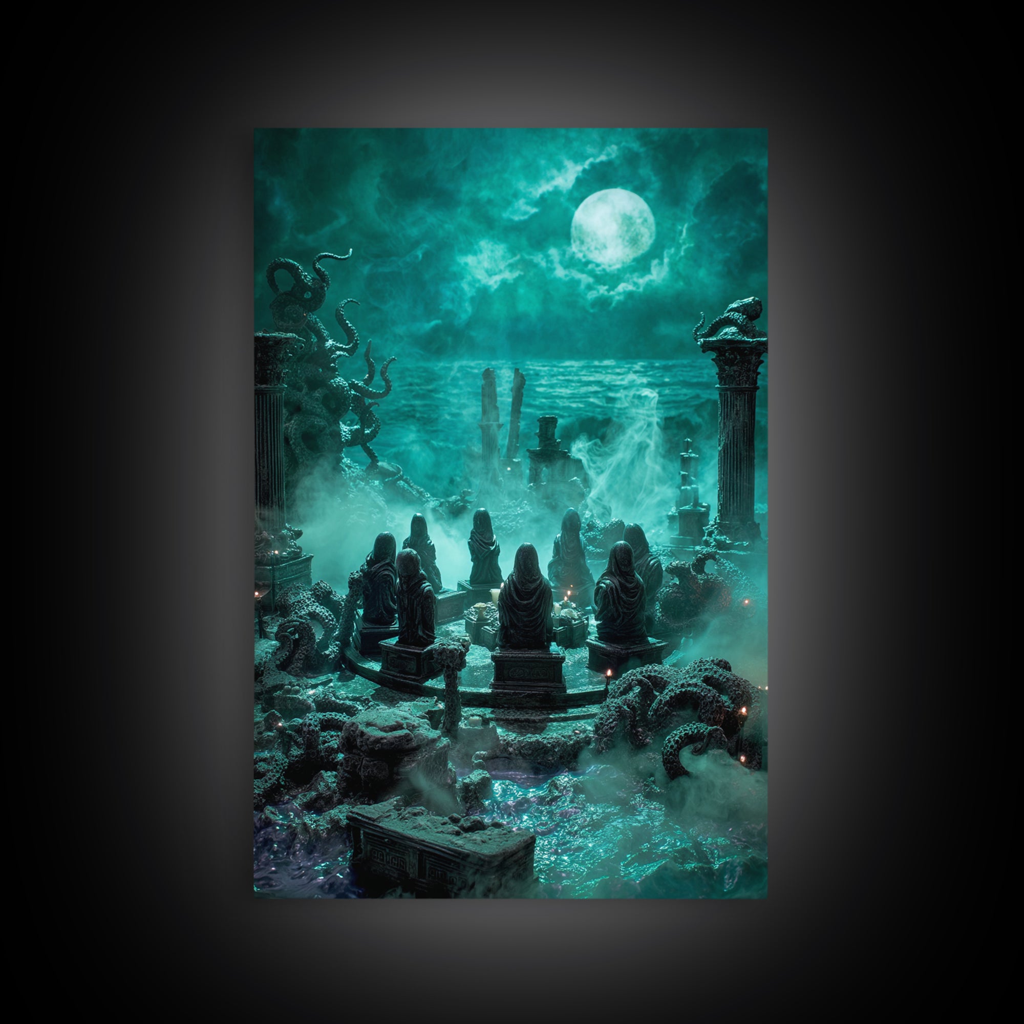 The Choir Of Deepwater Acolytes, Vertical Wall Art, Macabre Wall Art, Framed Canvas Print, Halloween Wall Decor, Gothic Home Decor