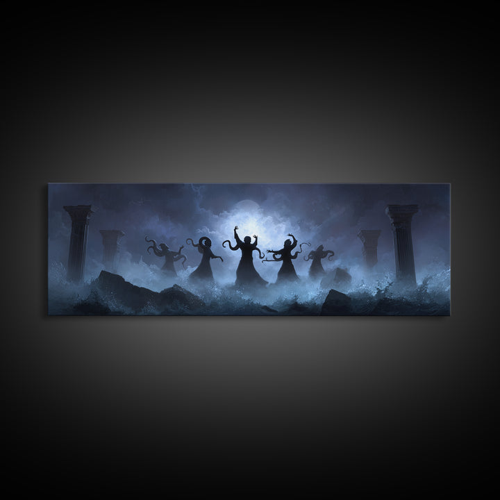 The Choir Of Deepwater Acolytes, Extra Wide Wall Art, Cosmic Horror Wall Art, Canvas Print, Halloween Wall Decor, Gothic Home Decor