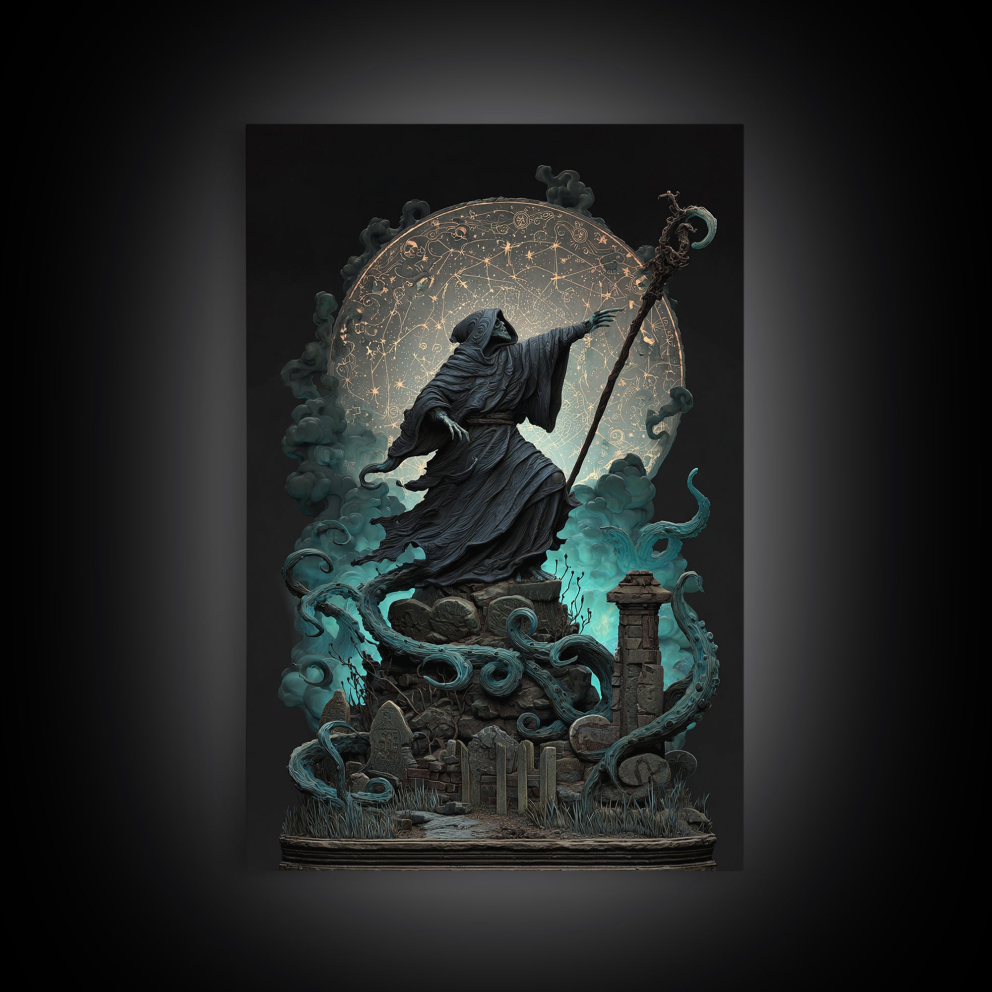 The Star-Seer Of Black Dunwich, Vertical Wall Art, Dark Halloween Decor, Framed Canvas Print, Halloween Wall Decor, Gothic Home Decor