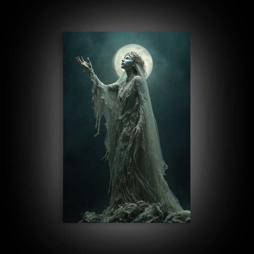 The Bride Of The Abyssal Moon, Vertical Wall Art, Dark Fantasy Wall Art, Canvas Print, Halloween Wall Decor, Gothic Home Decor
