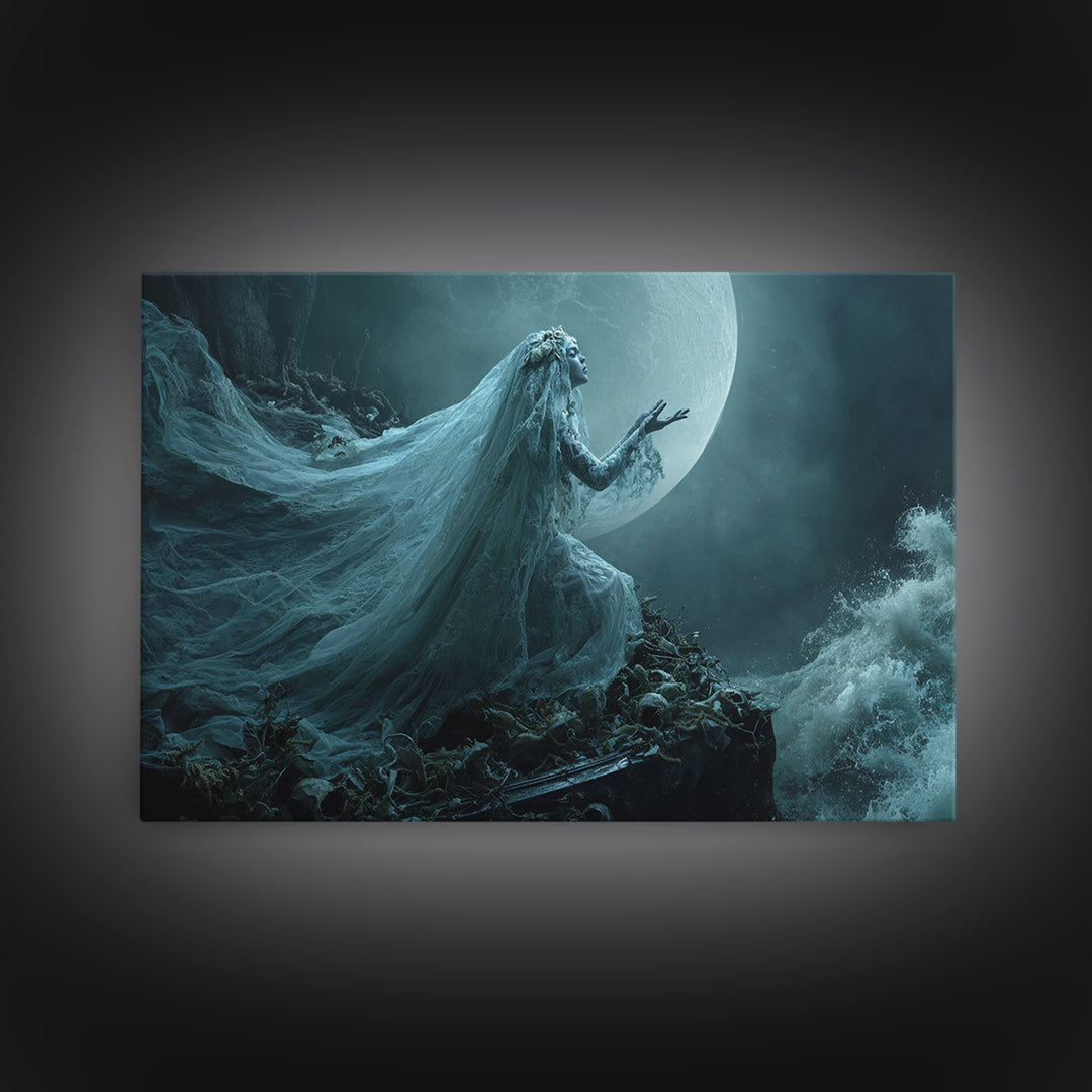 The Bride Of The Abyssal Moon, Landscape Wall Art, Lovecraftian Horror Art, Framed Canvas Print, Halloween Wall Decor, Gothic Home Decor