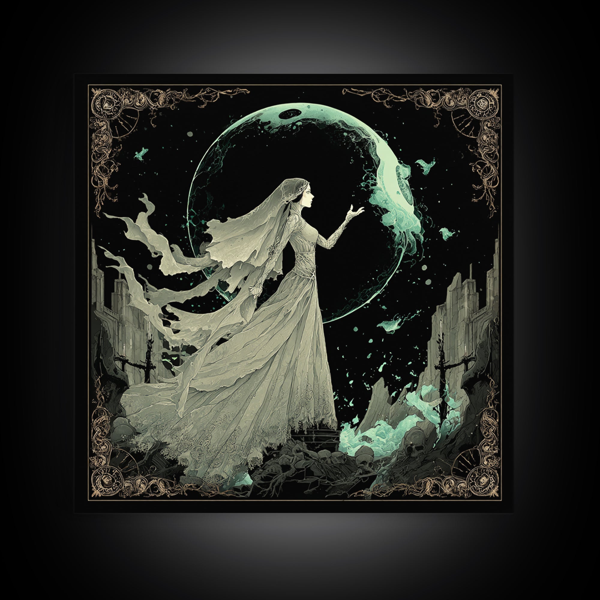 The Bride Of The Abyssal Moon, Square Wall Art, Dark Fantasy Wall Art, Canvas Print, Halloween Wall Decor, Gothic Home Decor