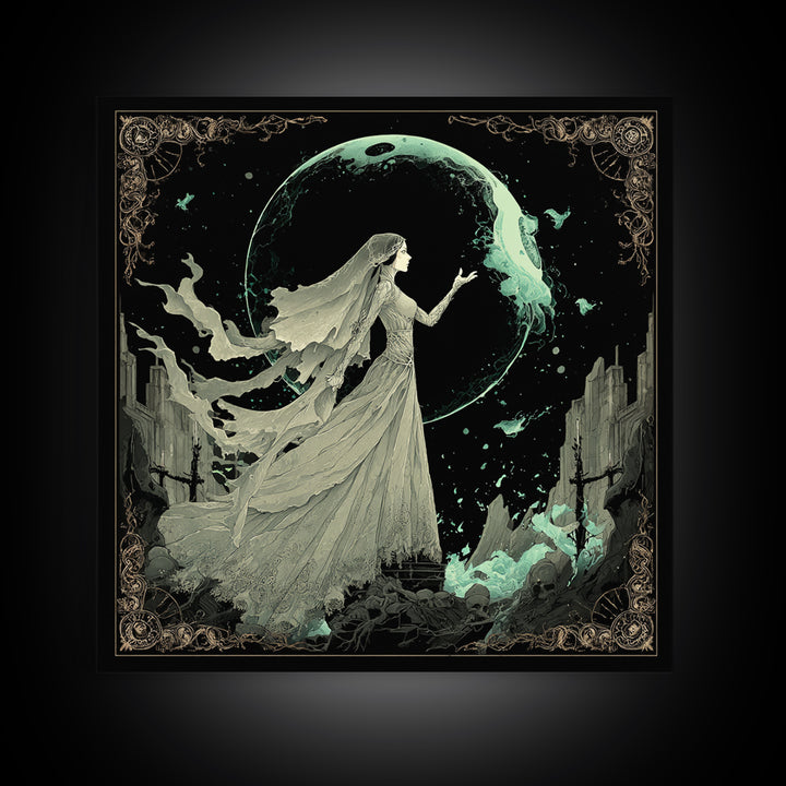 The Bride Of The Abyssal Moon, Square Wall Art, Dark Fantasy Wall Art, Canvas Print, Halloween Wall Decor, Gothic Home Decor