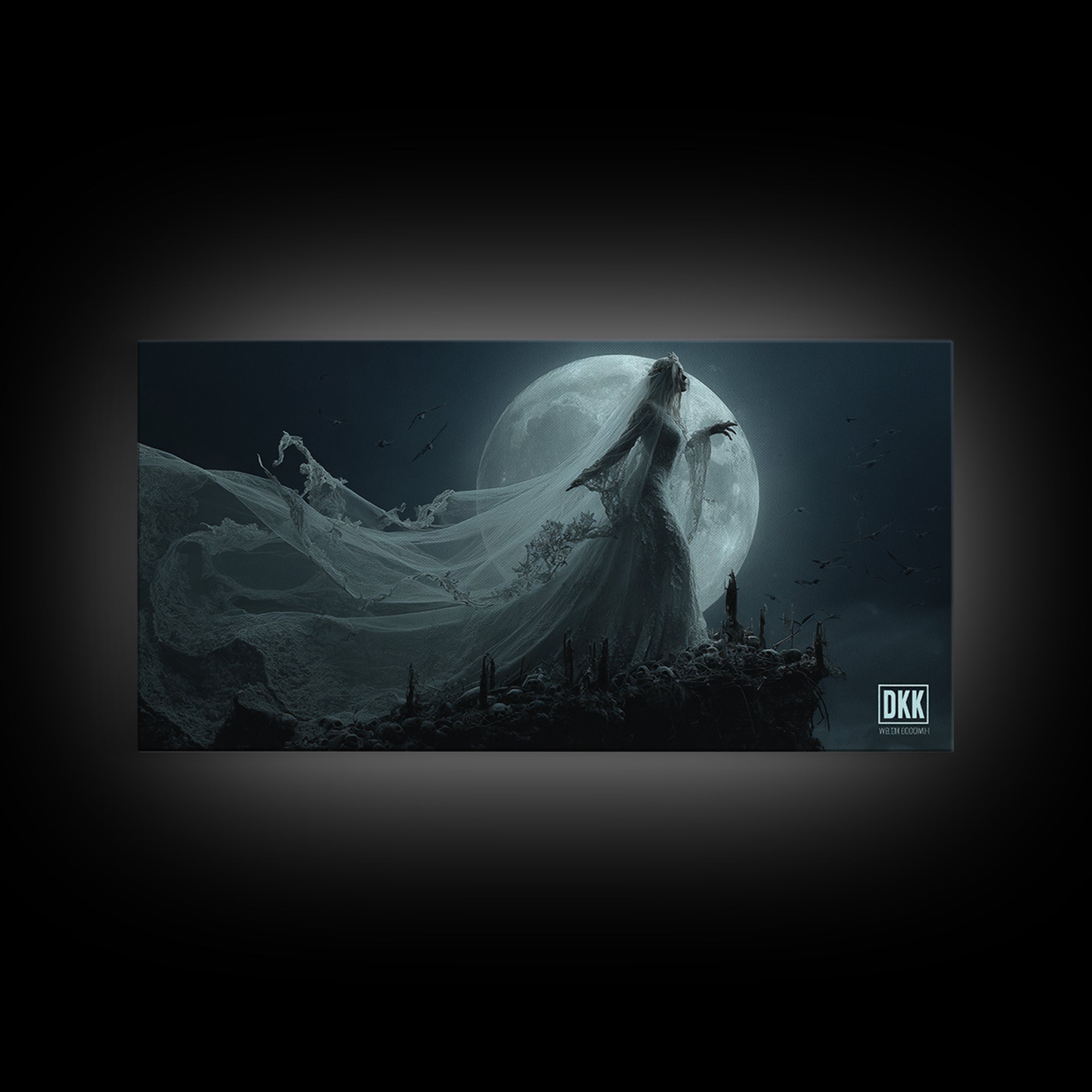 The Bride Of The Abyssal Moon, Wide Panoramic Art, Spooky Home Decor, Canvas Print, Halloween Wall Decor, Gothic Home Decor, Halloween Decor