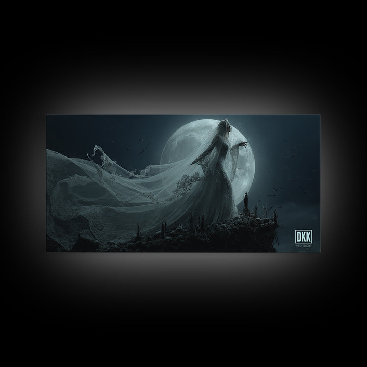 The Bride Of The Abyssal Moon, Wide Panoramic Art, Spooky Home Decor, Canvas Print, Halloween Wall Decor, Gothic Home Decor, Halloween Decor
