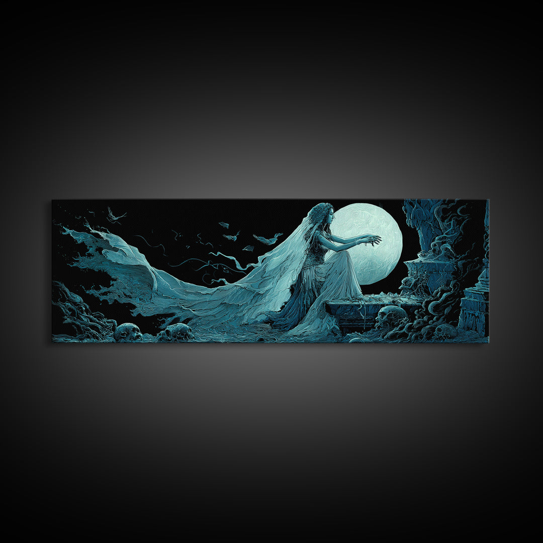 The Bride Of The Abyssal Moon, Extra Wide Wall Art, Cosmic Horror Wall Art, Canvas Print, Halloween Wall Decor, Gothic Home Decor
