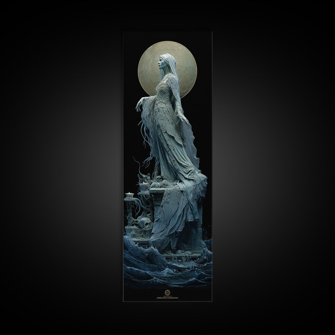 The Bride Of The Abyssal Moon, Tall Narrow Wall Art, Dark Fantasy Wall Art, Framed Canvas Print, Halloween Wall Decor, Gothic Home Decor