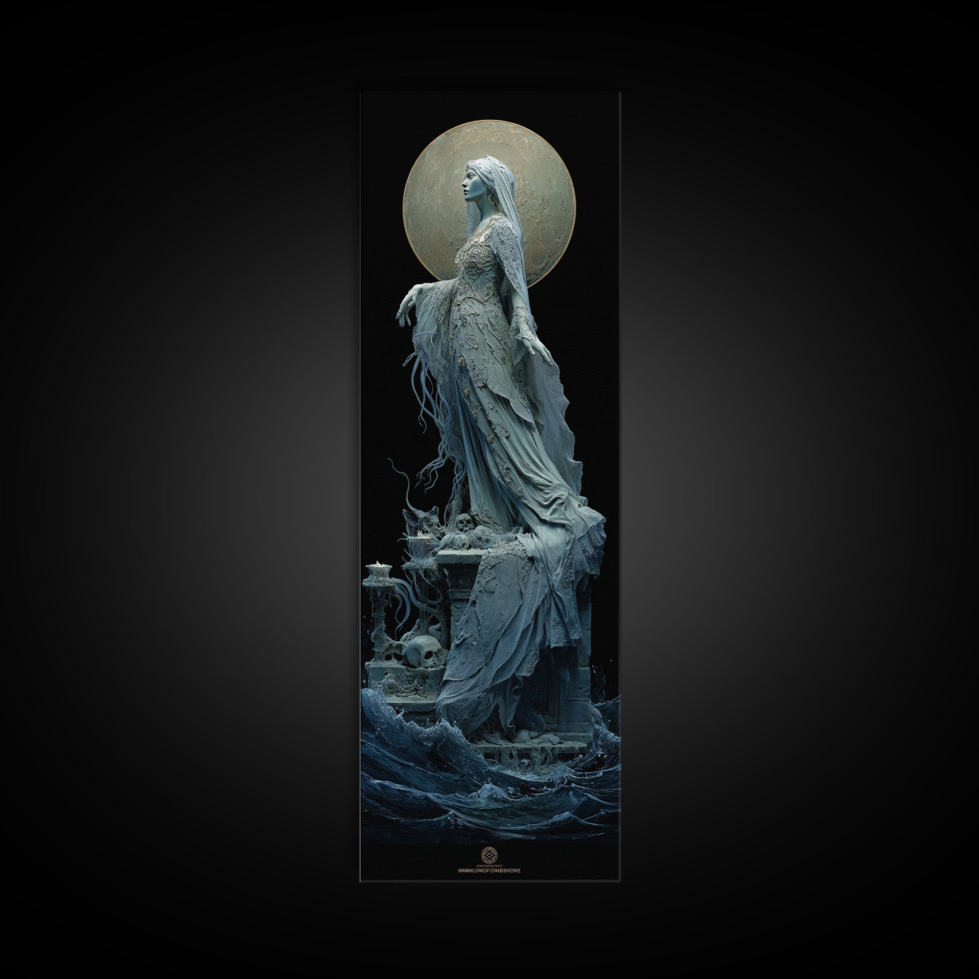 The Bride Of The Abyssal Moon, Tall Narrow Wall Art, Dark Fantasy Wall Art, Framed Canvas Print, Halloween Wall Decor, Gothic Home Decor