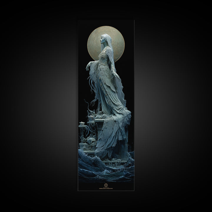 The Bride Of The Abyssal Moon, Tall Narrow Wall Art, Dark Fantasy Wall Art, Framed Canvas Print, Halloween Wall Decor, Gothic Home Decor