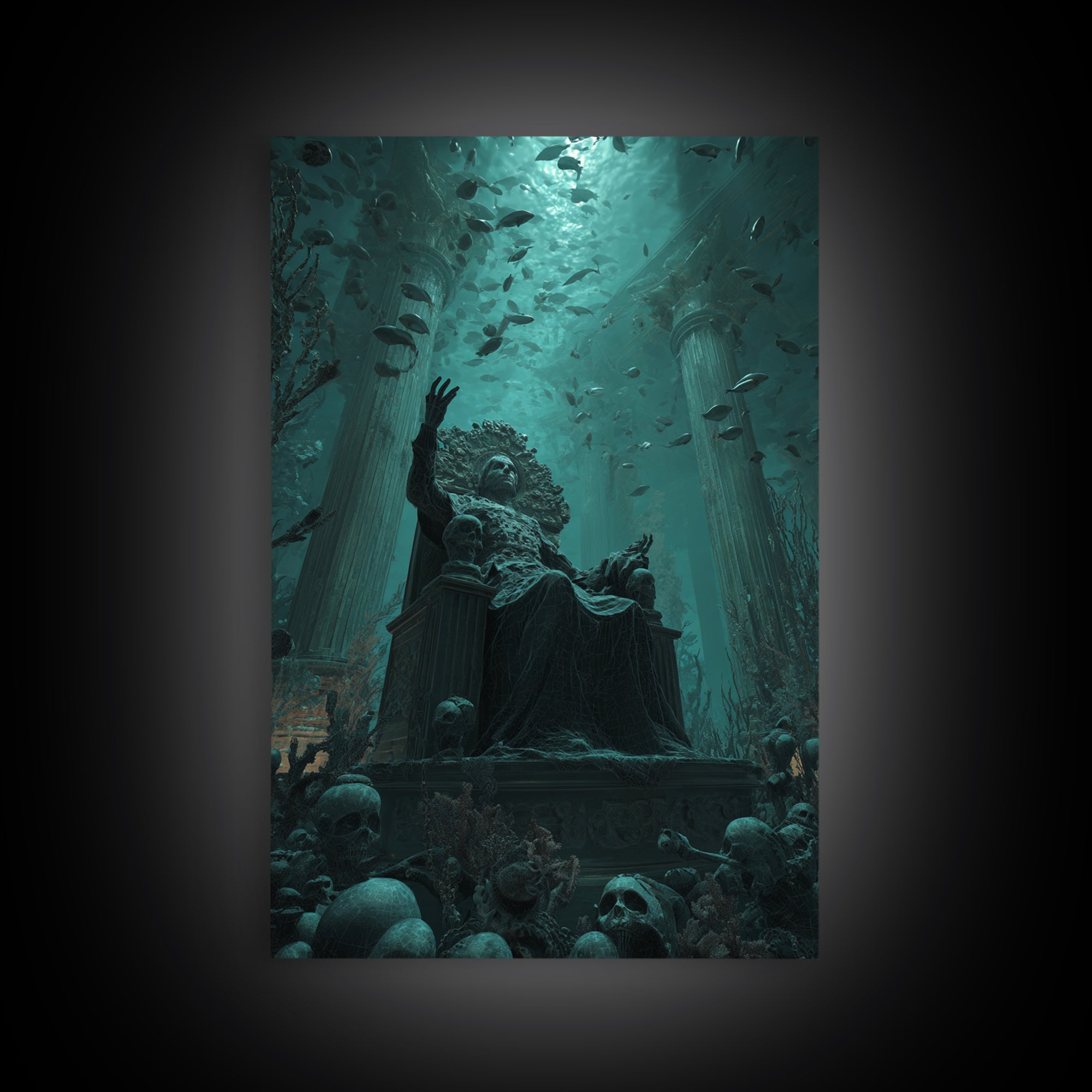 The Watcher In The Coral Throne, Vertical Wall Art, Cosmic Horror Wall Art, Framed Canvas Print, Halloween Wall Decor, Gothic Home Decor