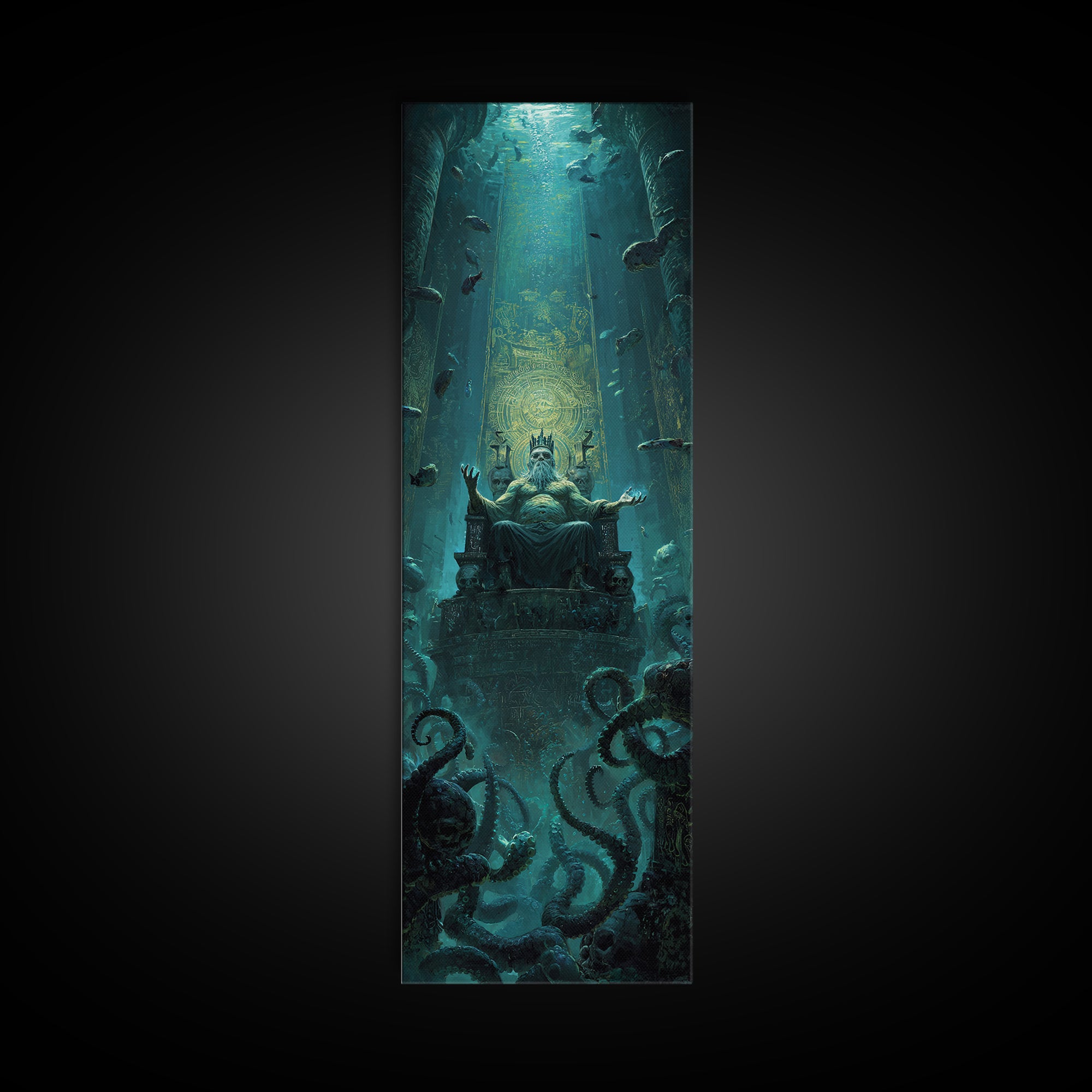 The Watcher In The Coral Throne, Tall Narrow Wall Art, Macabre Wall Art, Canvas Print, Halloween Wall Decor, Gothic Home Decor