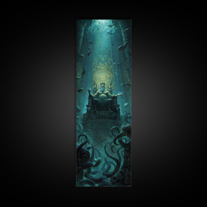 The Watcher In The Coral Throne, Tall Narrow Wall Art, Macabre Wall Art, Canvas Print, Halloween Wall Decor, Gothic Home Decor