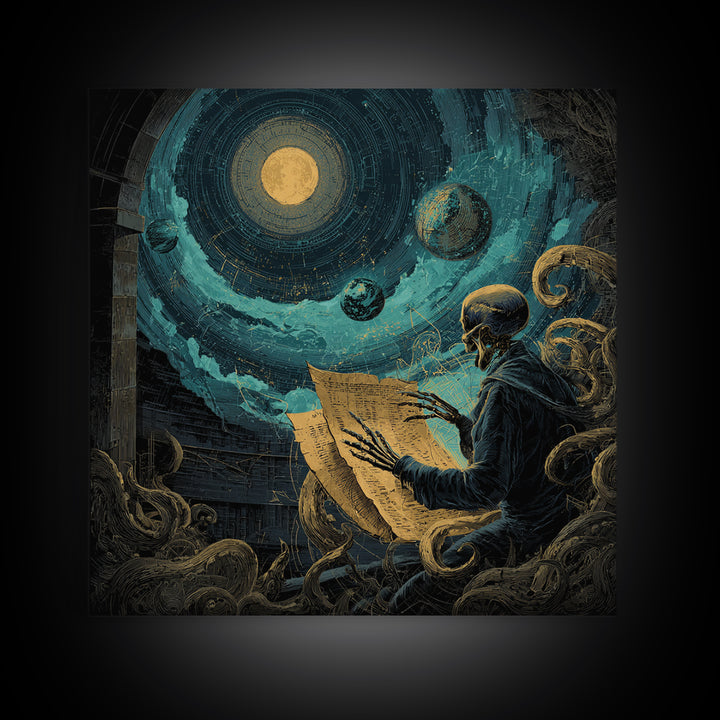 The Astronomer Of The Hollow Sky, Square Wall Art, Cosmic Horror Wall Art, Canvas Print, Halloween Wall Decor, Gothic Home Decor