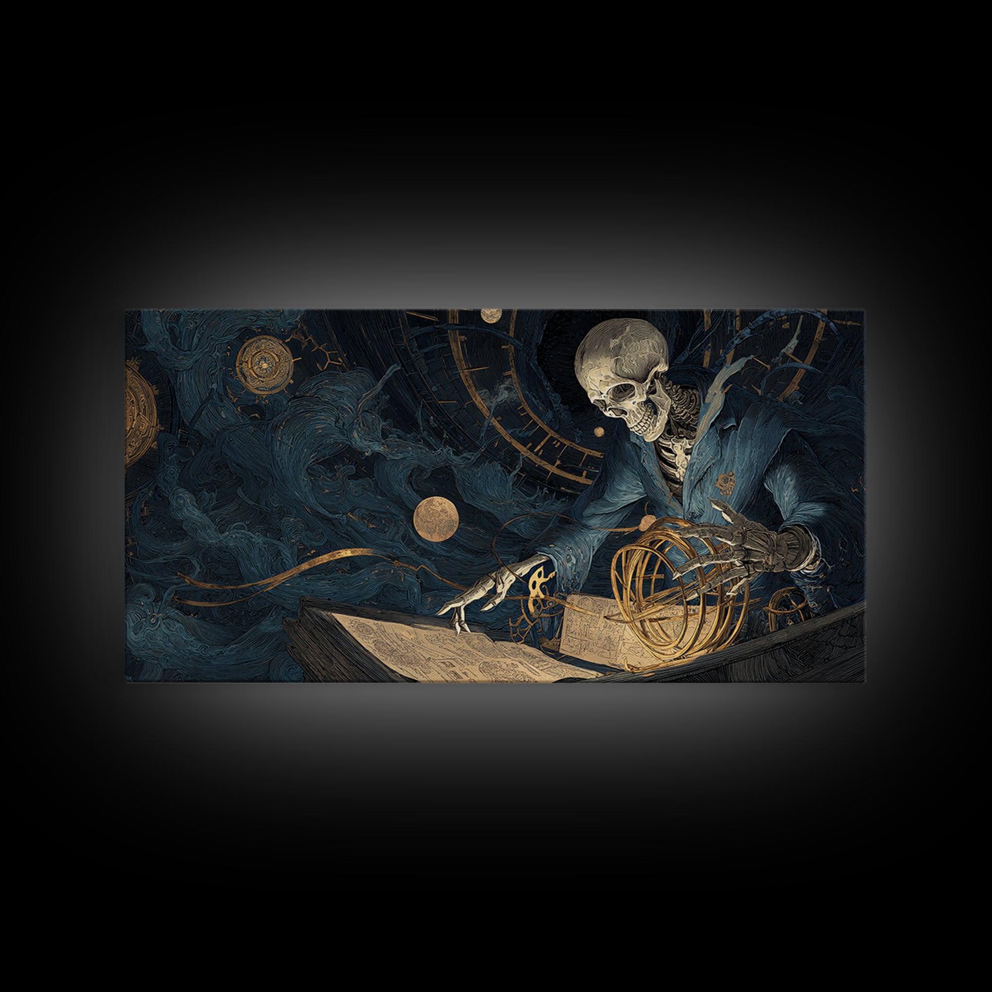 The Astronomer Of The Hollow Sky, Wide Panoramic Art, Haunted Gothic Art, Framed Canvas Print, Halloween Wall Decor, Gothic Home Decor