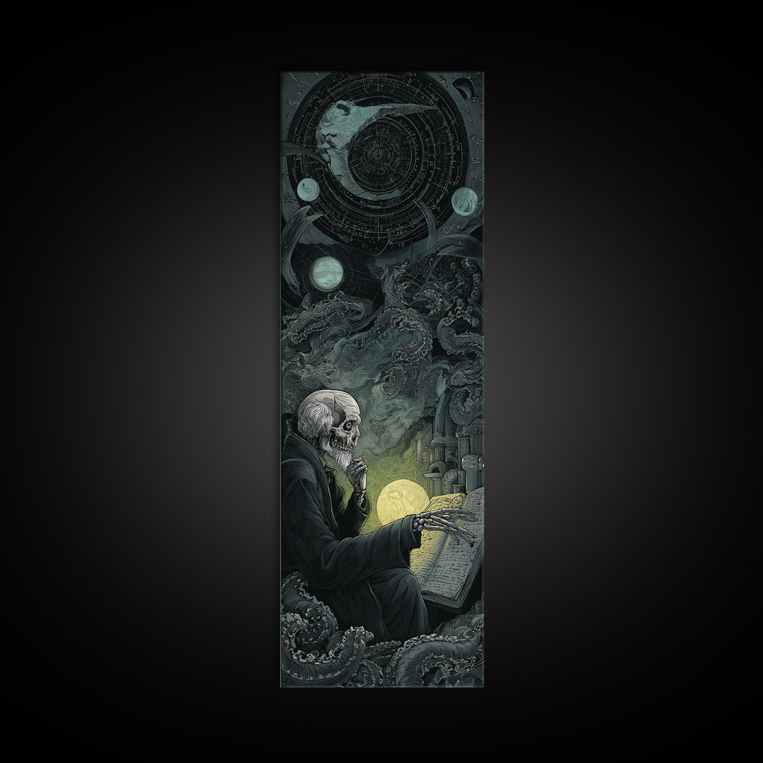 The Astronomer Of The Hollow Sky, Tall Narrow Wall Art, Haunted Gothic Art, Canvas Print, Halloween Wall Decor, Gothic Home Decor