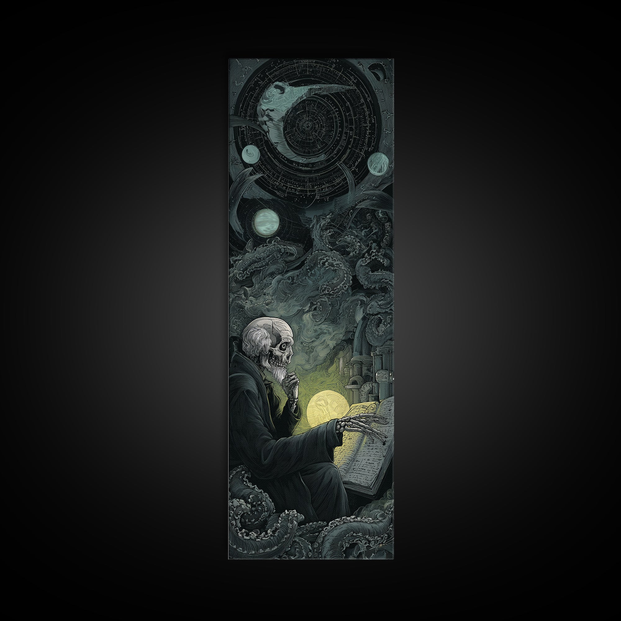 The Astronomer Of The Hollow Sky, Tall Narrow Wall Art, Haunted Gothic Art, Canvas Print, Halloween Wall Decor, Gothic Home Decor