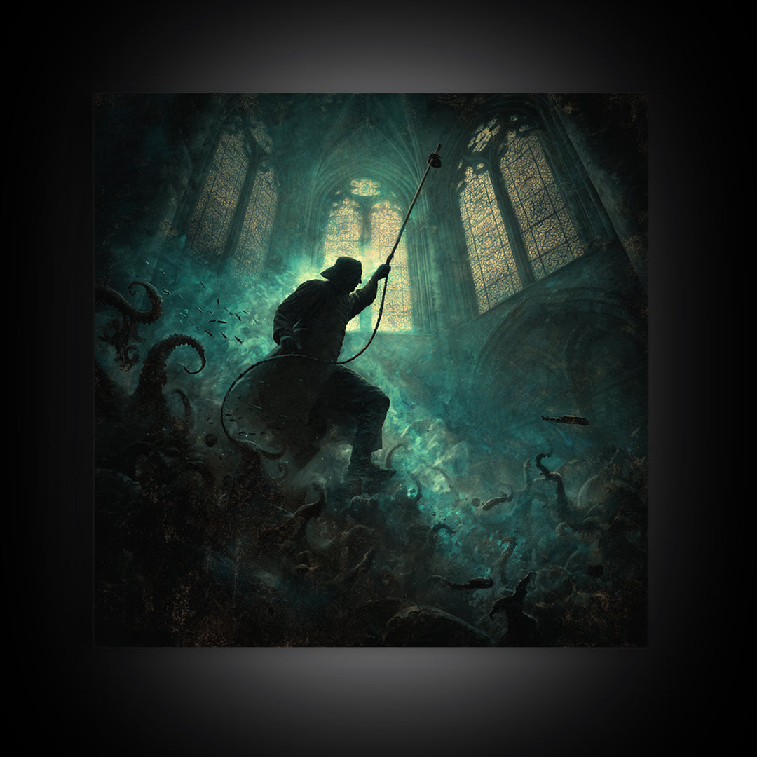 The Bellringer Of The Sunken Cathedral, Square Wall Art, Spooky Home Decor, Framed Canvas Print, Halloween Wall Decor, Gothic Home Decor