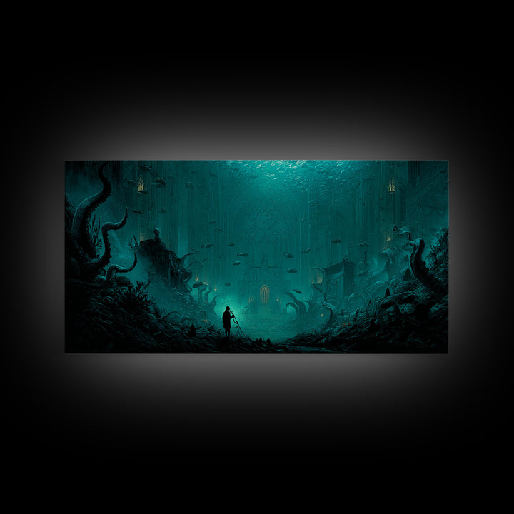 The Bellringer Of The Sunken Cathedral, Wide Panoramic Art, Spooky Home Decor, Canvas Print, Halloween Wall Decor, Gothic Home Decor
