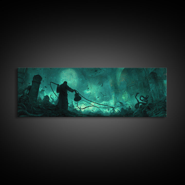 The Bellringer Of The Sunken Cathedral, Extra Wide Wall Art, Haunted Gothic Art, Framed Canvas Print, Halloween Wall Decor, Horror Wall Art